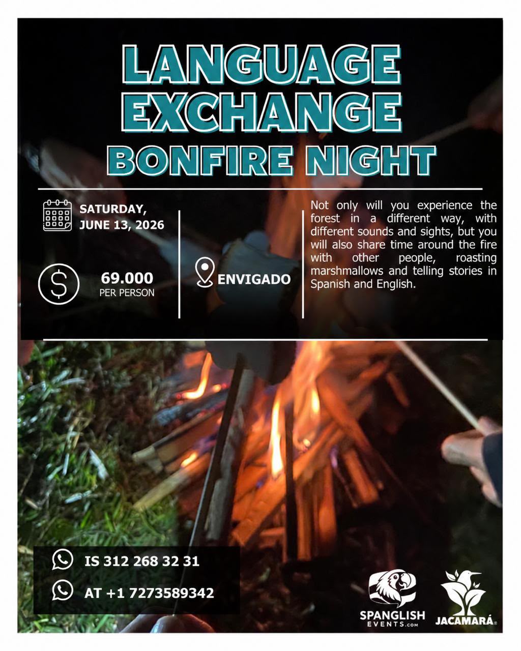 Bonfire Night event poster for Intercambio de Idiomas Nocturno